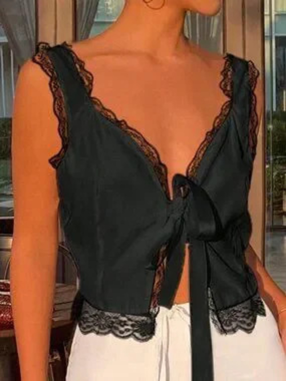 Black Casual Women's Cropped Camisole Tank Top